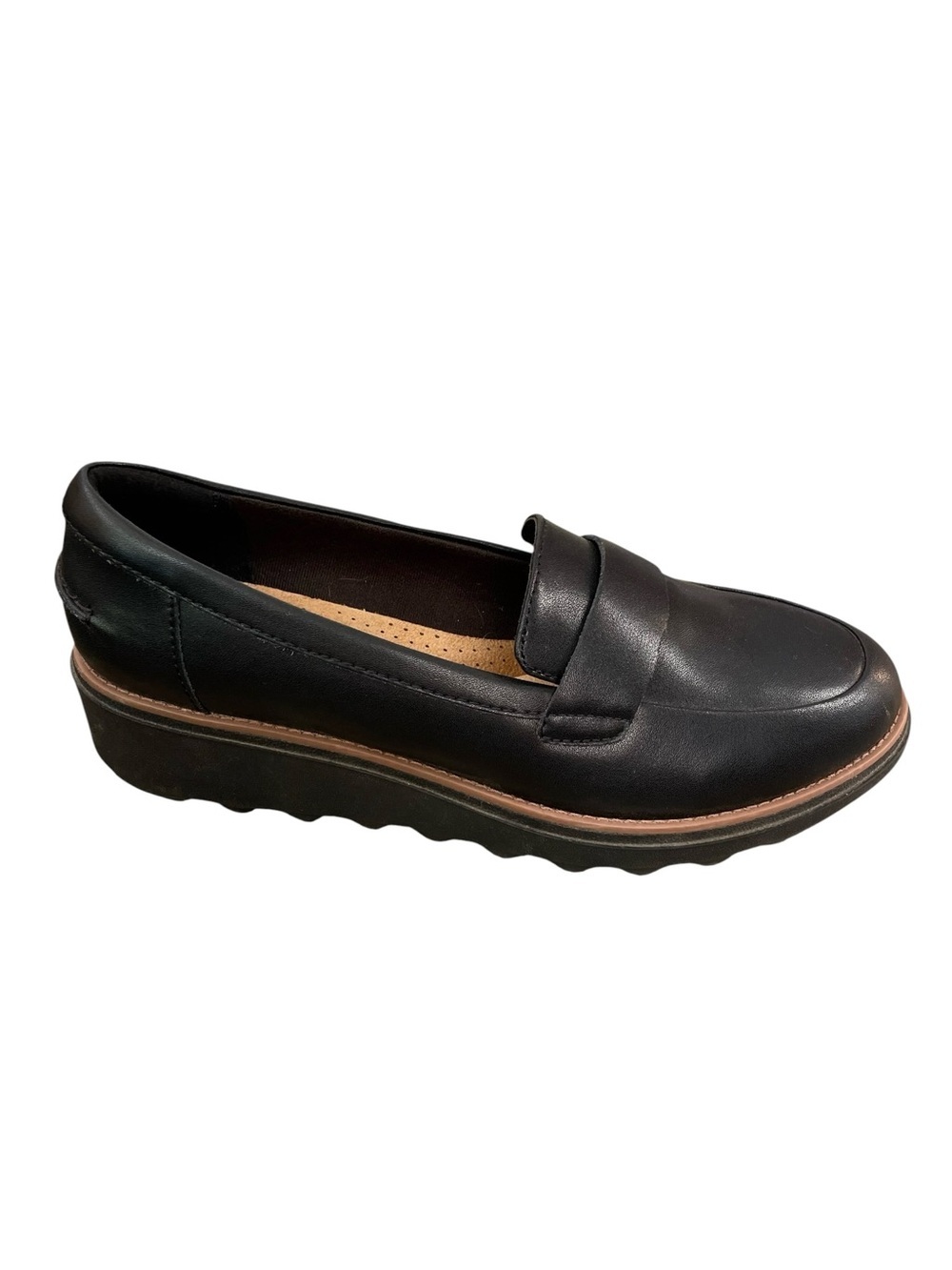Clarks Black Leather Platform Loafers Women's Size 9W